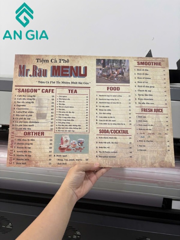Mẫu menu bồi Formex chống nước cho quán ăn và quán cafe tại TP.HCM
